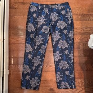 INC international concepts slim fit brocade floral suit pants blue & gray 33x30